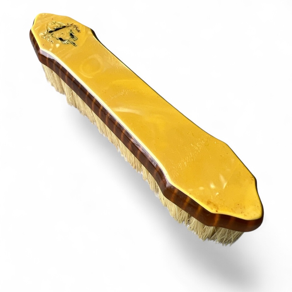50s Celluloid Bakelite Clothing Brush with Natural Bristles Monogram